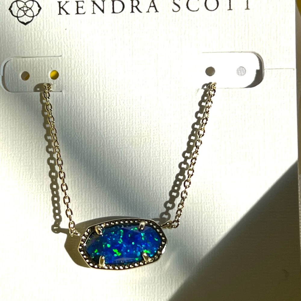 NWT Kendra Scott Elisa Blue Opal & Yellow Gold Retired Stunning Opal Very Rare! - Picture 7 of 14